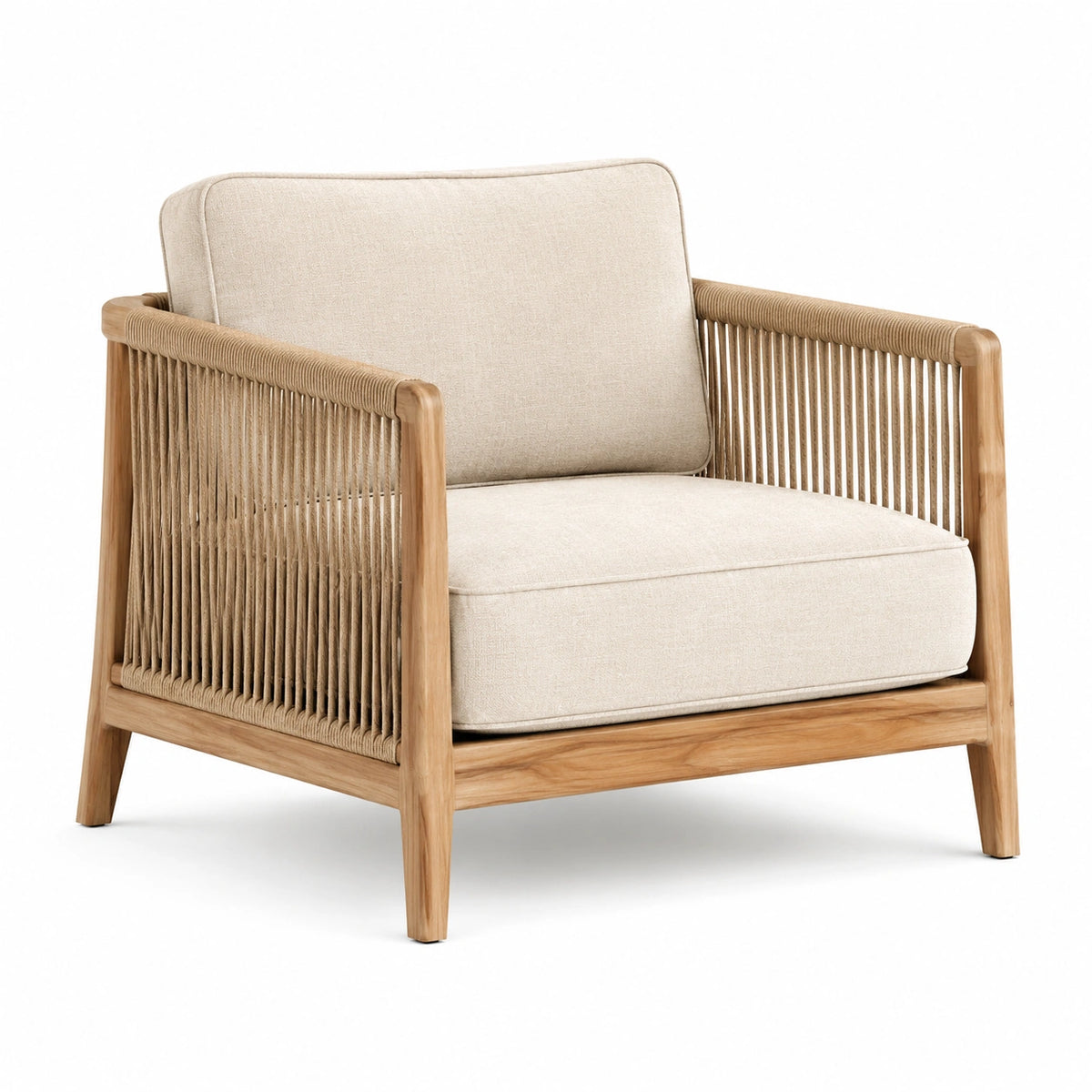 Lounge-Sessel aus Holz mit Kordelbespannung, Natur/Beige, 78 × 75 × 80 cm