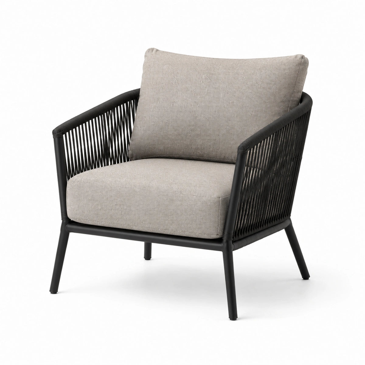 Moderner Flechtsessel mit Metallgestell, 78 × 76 × 78 cm, Schwarz/Beige