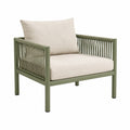 Moderner Loungesessel, 78 × 75 × 76 cm, Olivgrün/Beige, Metall und Seilgeflecht