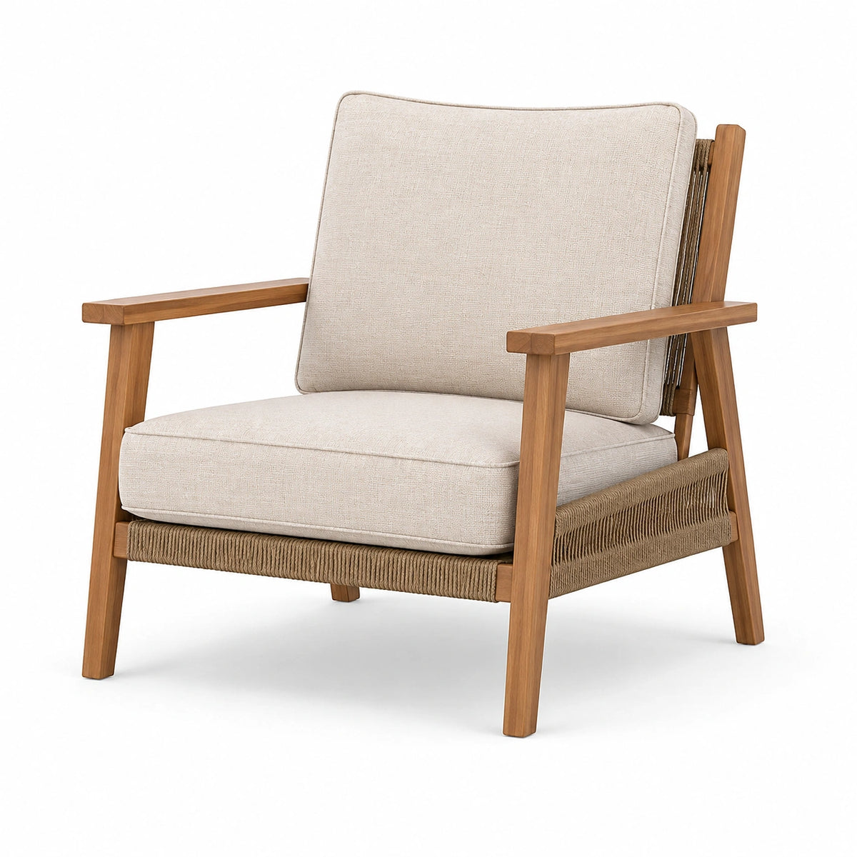 Lounge-Sessel aus Holz mit Kordelbespannung, Beige/Braun, 76 × 82 × 86 cm