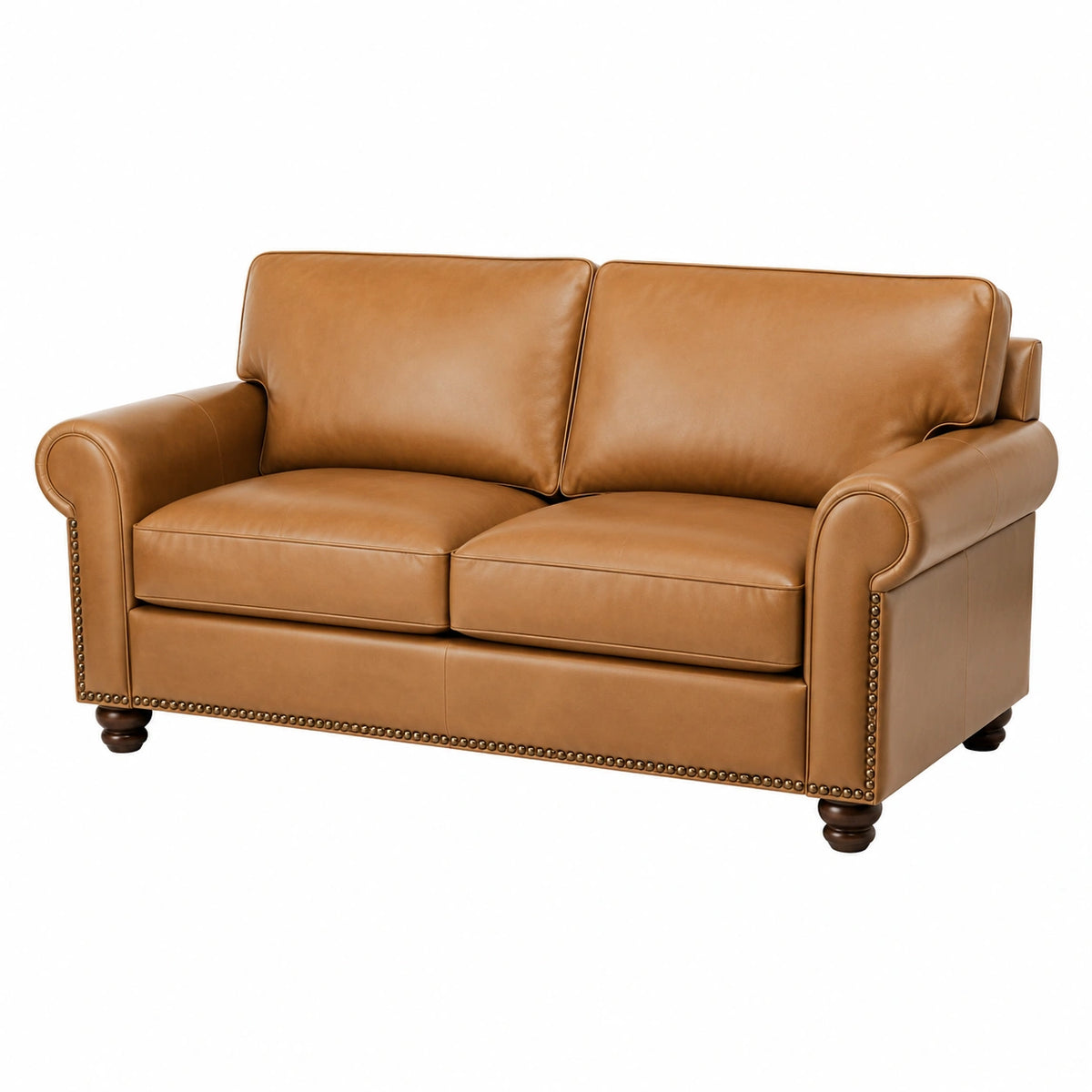 Klassisches 2-Sitzer-Sofa aus Kunstleder, 170 × 90 × 92 cm, Cognac/Dunkelbraun