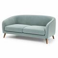 2-Sitzer-Samtsofa im skandinavischen Stil, 160 × 78 × 80 cm, Hellblau mit braunen Holzfüßen