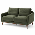2-Sitzer-Sofa 170 × 85 × 88 cm in Olivgrün mit Textilbezug in Samtoptik und braunen Holzfüßen im Mid-Century-Stil