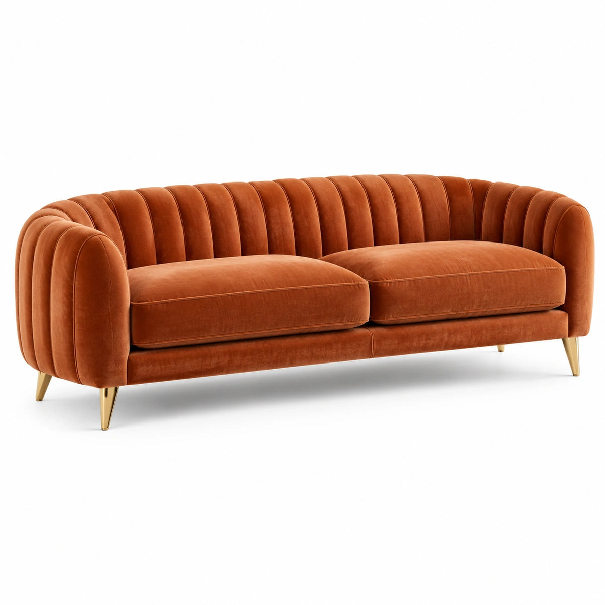 2-Sitzer-Sofa 210 × 90 × 78 cm in Rostbraun mit Samtbezug und goldfarbenen Metallfüßen