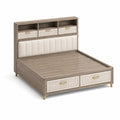 Stauraumbett 160 × 200 cm in Grau, Beige und Gold mit gepolstertem Kopfteil, Ablagefächern und 5 Schubladen
