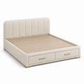 Polsterbett 160 × 200 cm in Creme mit goldfarbenen Details und 2 Schubladen