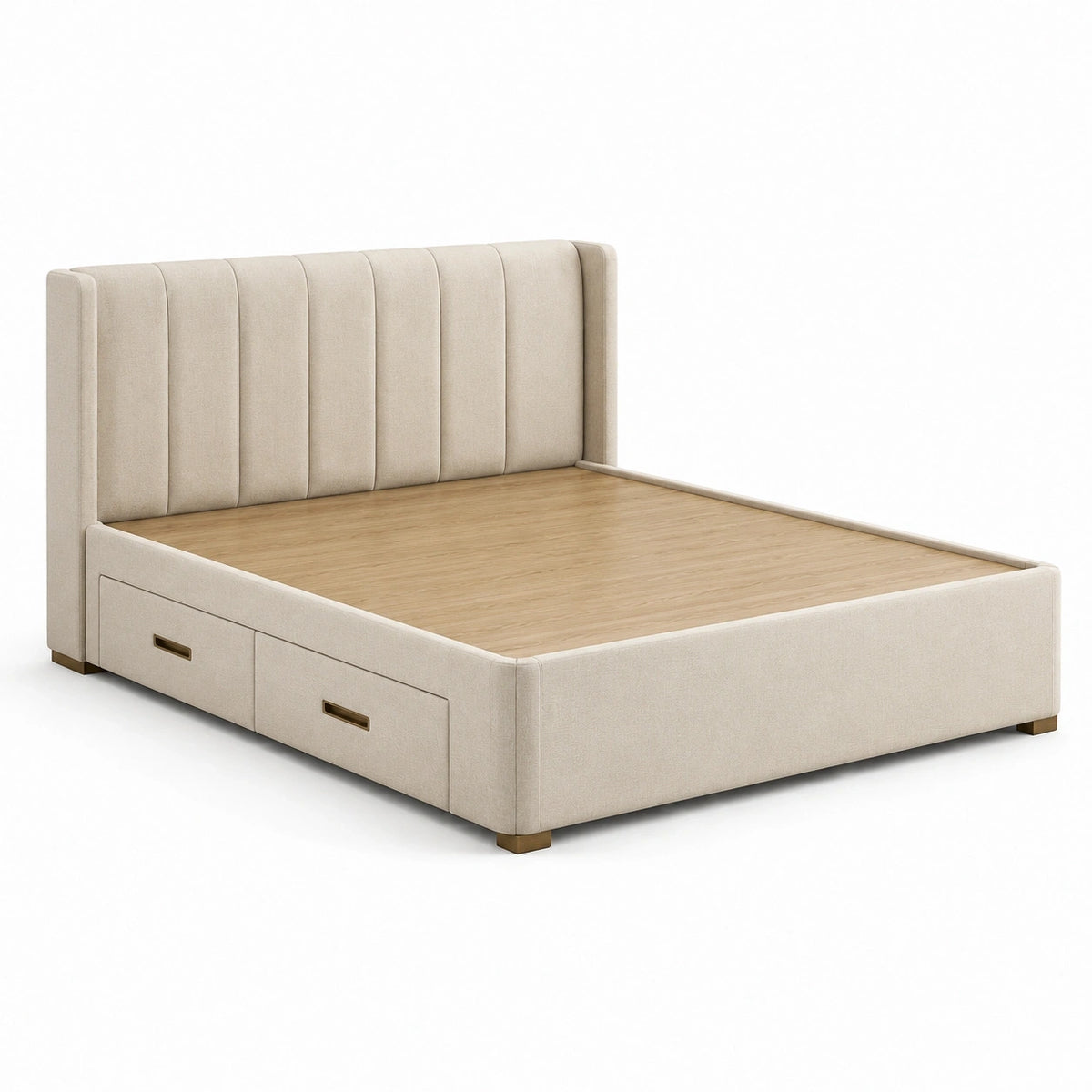 Polsterbett Beige/Hellbraun 160 × 200 cm mit 2 Schubladen, gestepptem Kopfteil, 174 × 218 × 120 cm
