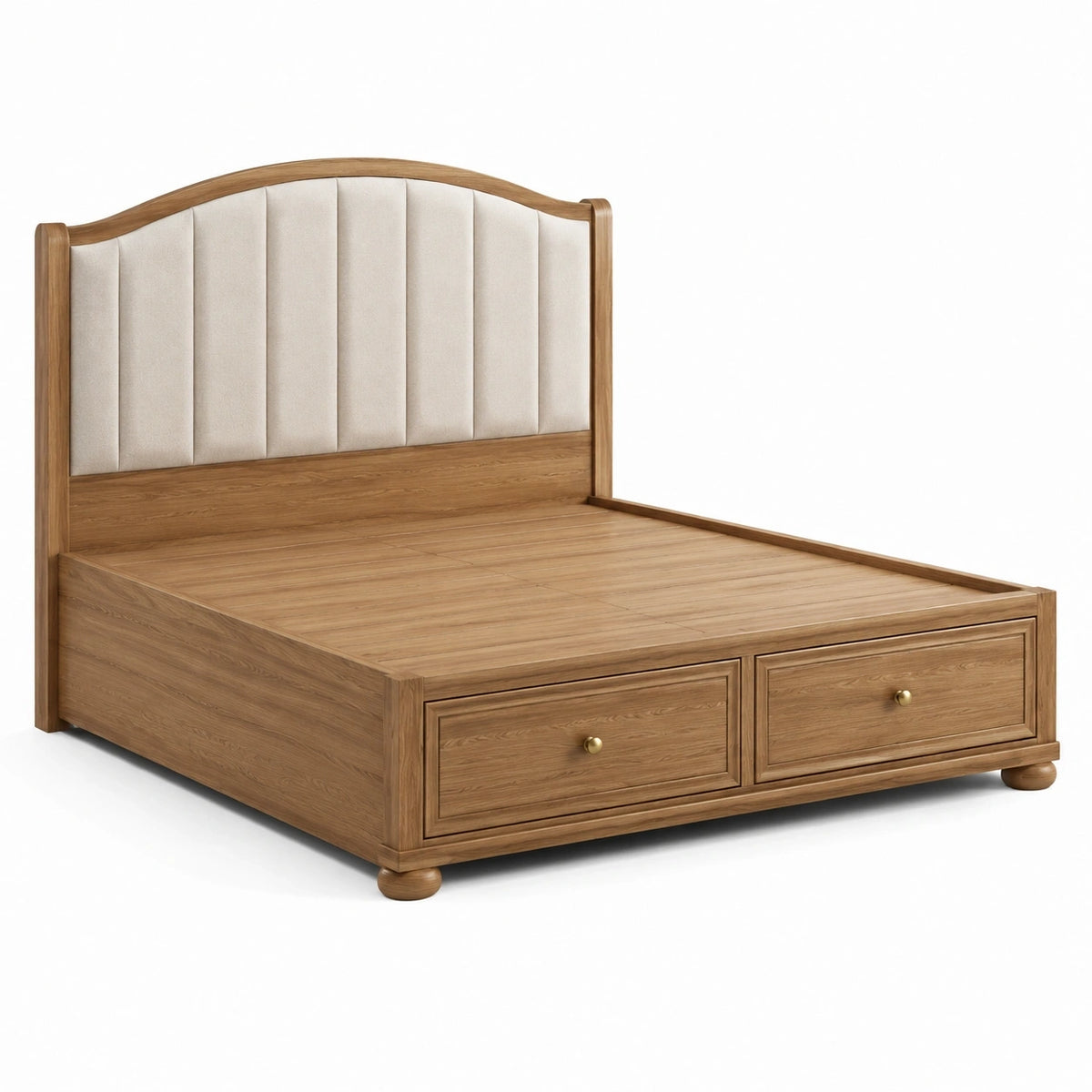 Holzbett 160 x 200 cm Braun/Creme mit gepolstertem Kopfteil, 2 Schubladen, 170 x 214 x 140 cm
