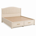Bettgestell 160 × 200 cm in Creme und Hellbraun mit gepolstertem Kopfteil und 2 Schubladen