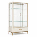 Vitrine mit 2 Glastüren, 3 Glasböden und Schublade, 90 × 40 × 180 cm, Weiß/Gold/Transparent