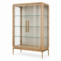Zweittürige Vitrine aus Holz und Glas, 100 × 45 × 180 cm, Natur/Transparent/Gold