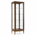 Klassische Vitrine aus Holz und Glas, 80 × 45 × 180 cm, Dunkelbraun/Klar/Gold