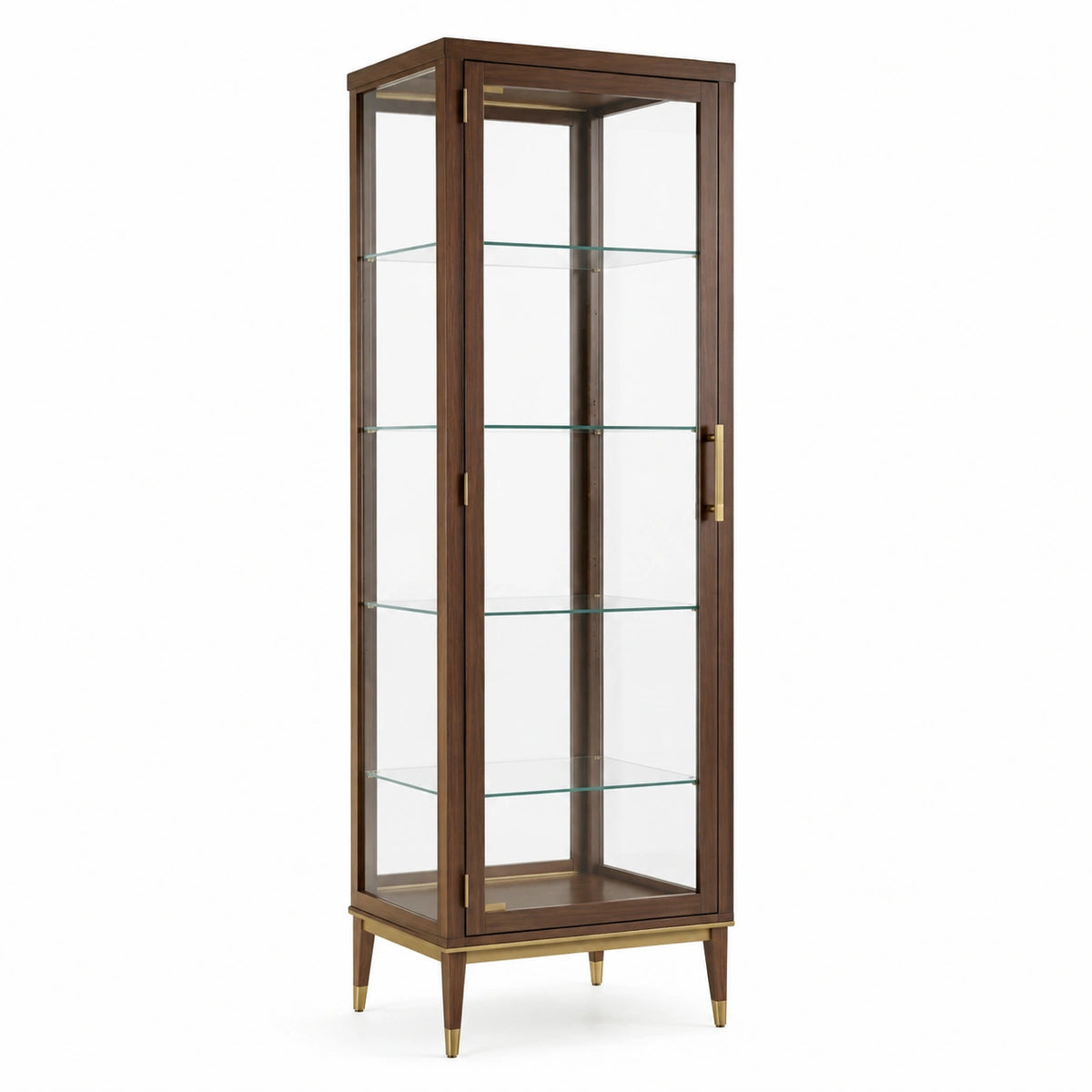 Klassische Vitrine aus Holz und Glas, 80 × 45 × 180 cm, Dunkelbraun/Klar/Gold
