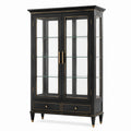 Klassische Vitrine 100 × 45 × 190 cm in Schwarz/Gold mit Glastüren und 2 Schubladen