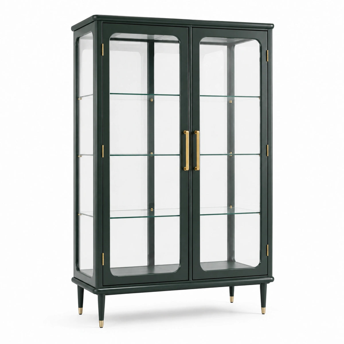 Holz-Glas-Vitrine 100 × 40 × 180 cm in Dunkelgrün mit 2 Glastüren