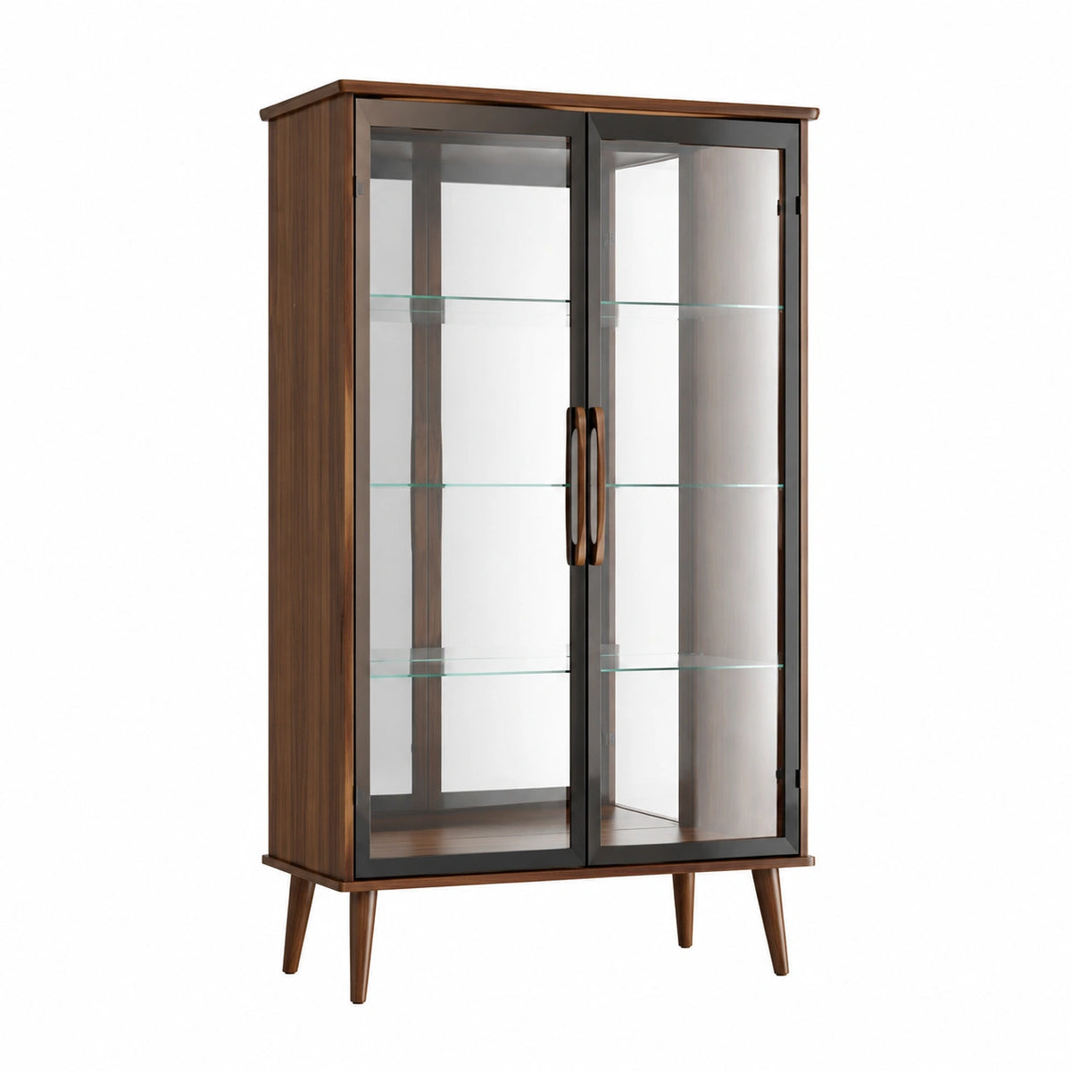 Retro-Vitrine 90 × 40 × 180 cm in Dunkelbraun mit 2 Glastüren