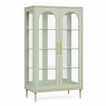 Moderne Vitrine 90 × 40 × 180 cm in Mintgrün mit Glastüren, Glasböden und goldfarbenen Akzenten