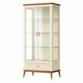 Vitrine 80 × 40 × 180 cm mit Glastüren, Glasböden und Schublade in Creme/Braun