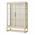 Moderne Vitrine 100 × 40 × 180 cm mit 2 Glastüren, Weiß/Goldfarben
