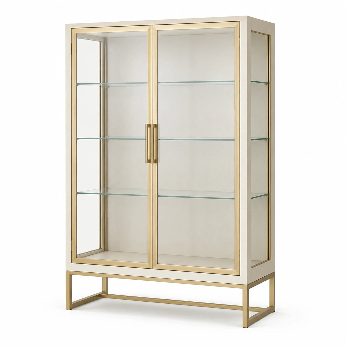 Moderne Vitrine 100 × 40 × 180 cm mit 2 Glastüren, Weiß/Goldfarben