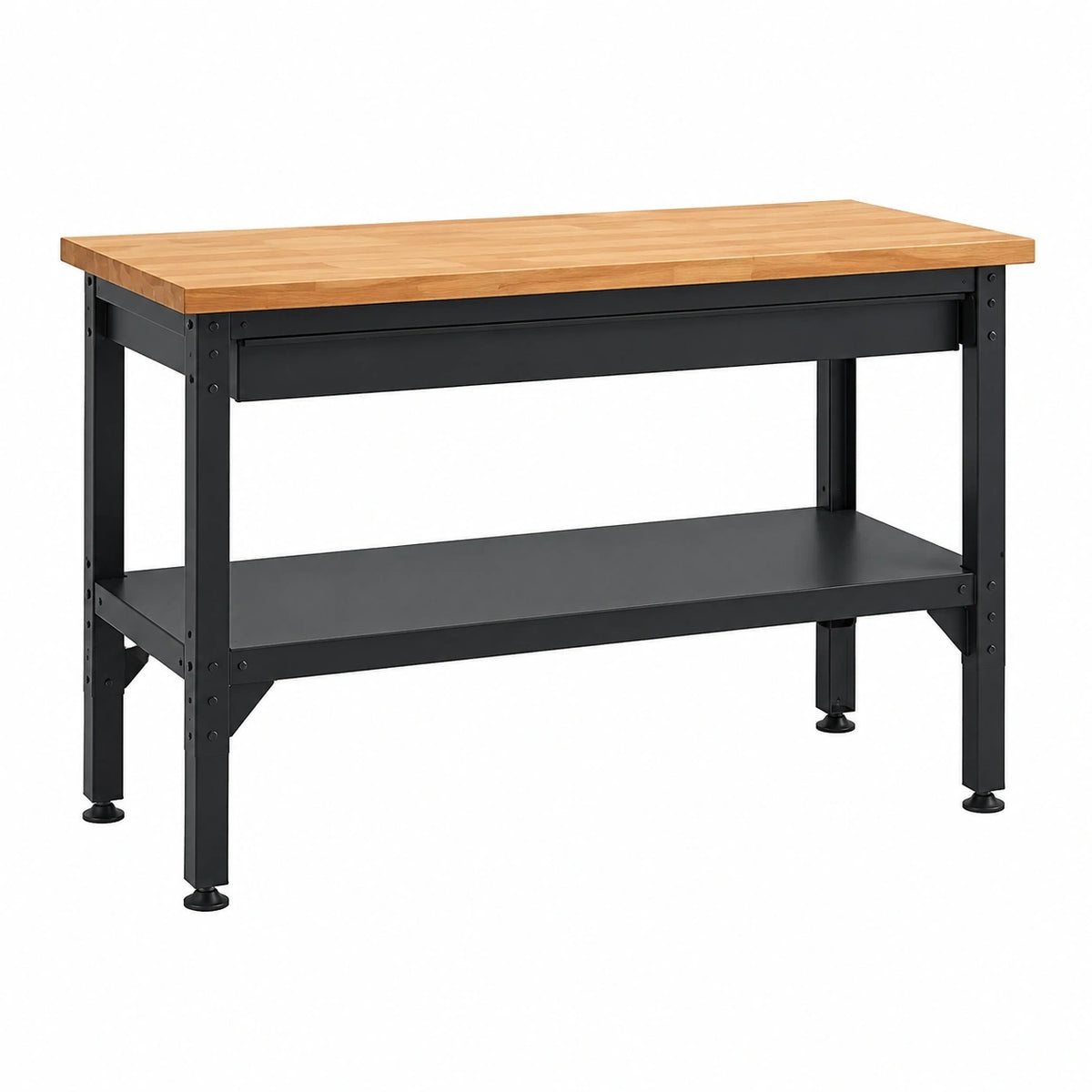 Werkbank mit Holzarbeitsplatte und Stahlgestell, 120 x 60 x 90 cm, Schwarz/Natur