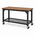Werkbank im Industrial-Stil mit Rollen und Gitterablage, 120 × 60 × 90 cm, Braun/Schwarz