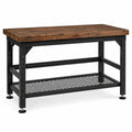 Höhenverstellbare Werkbank im Industriestil, 122 × 61 × 91 cm, Holz und Stahl, Braun/Schwarz