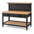 Werkbank 120 x 60 x 150 cm Braun/Schwarz mit Lochwand, 2 Schubladen und Bodenablage